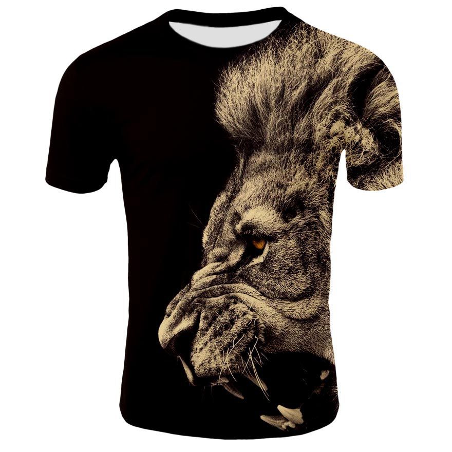 Title 2, Camiseta 3D masculina com estampa de leão anima...