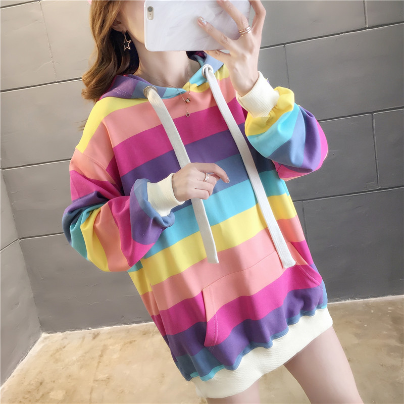 Title 4, Rainbow stripes loose hood Sweater