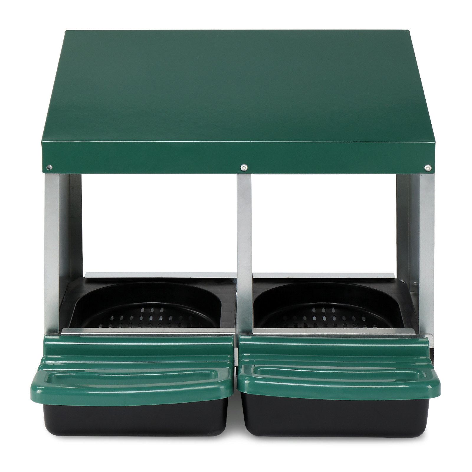2 Compartments 54x52x47cm Pitched Roof House Iron-plastic Green Chicken Feeding Trough