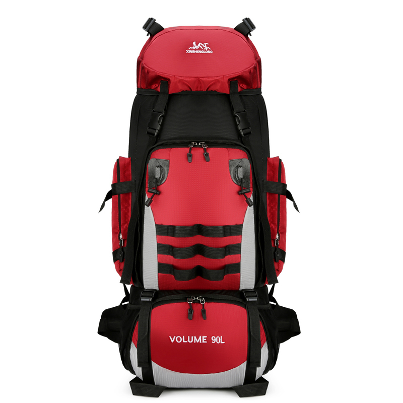 90L Large Capacity Outdoor Travel Backpack For Men, Waterproof And Durable Hiking Bag, Cotton Quilt, Luggage, Work Backpack Red - Shop at LoveMi