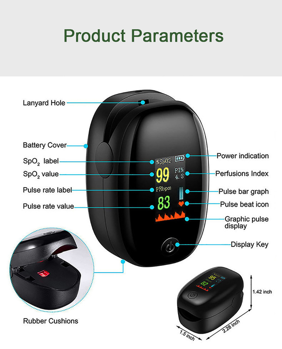 Fingertip Pulse Oximeter - OLED Display Blood Oxygen Saturation & Heart Rate Monitor With Perfusion Index
