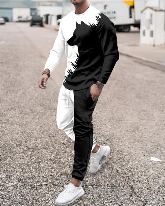 3d Digital Printing Crew Neck Sweater Sports Trousers Suit