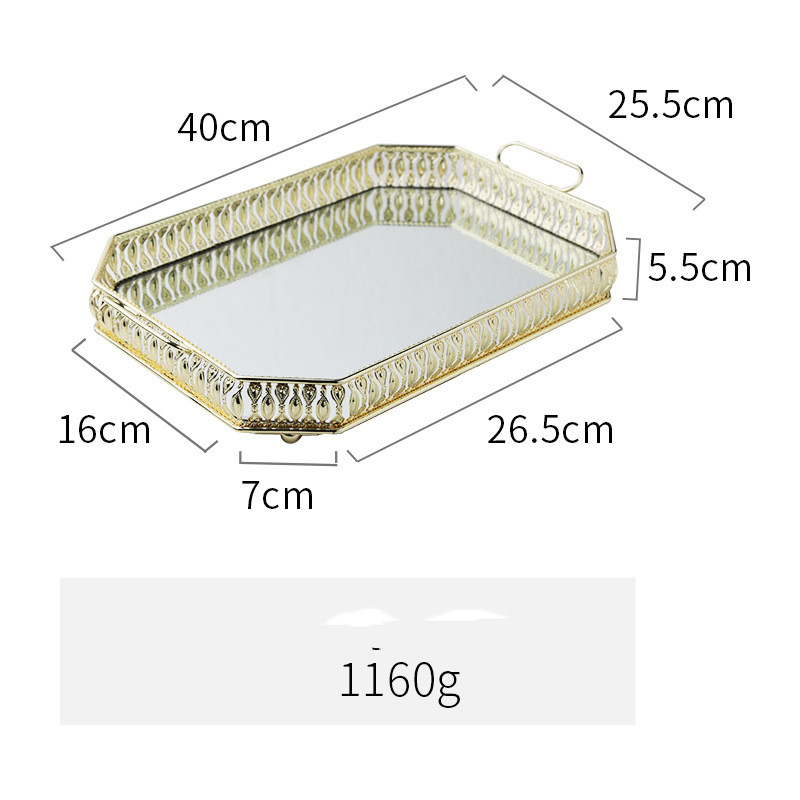 Title 3, Mirror Glass Plate Golden Wrought Iron Decorati...