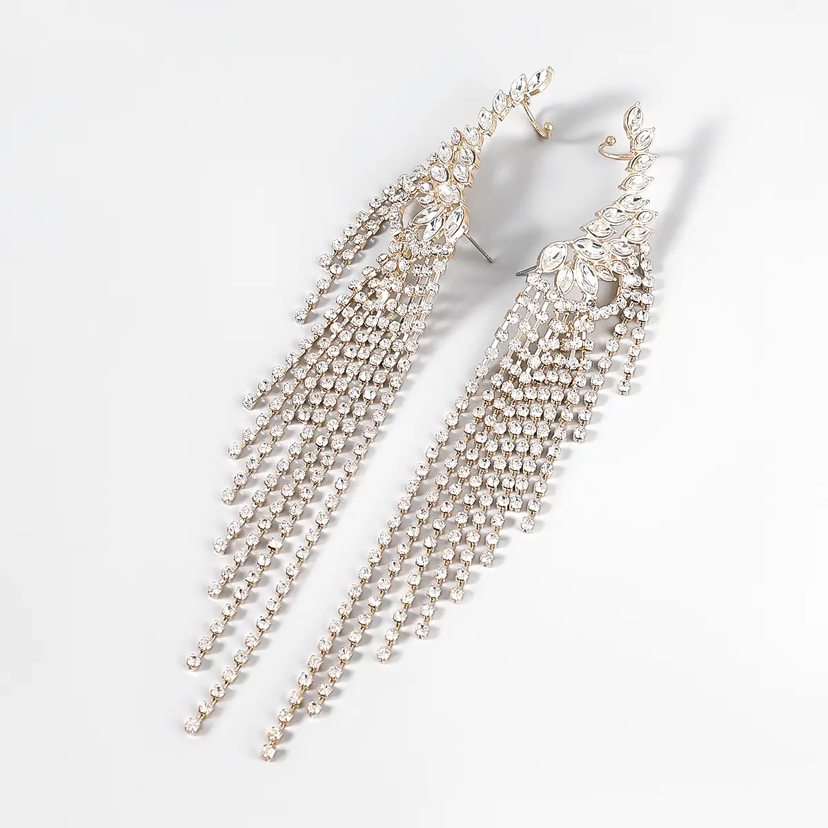 Exaggerated Alloy Diamond-studded Tassel Earrings