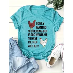 Chicken Shirt For Women Funny Shirts Cute Graphic Tees Casual Short Sleeve Tops - Lake Blue - View 1