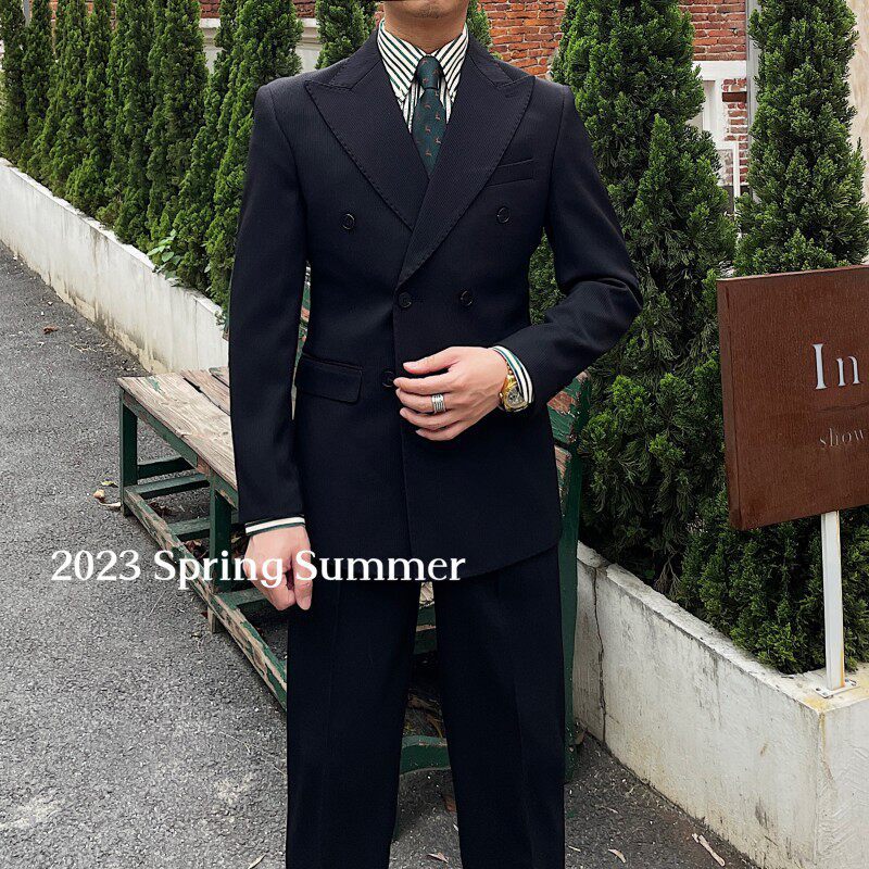 Retro Ribbed Double-breasted Suit