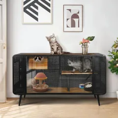 Spacious Cat Houses With Tempered Glass Are Suitable For Living Rooms, Hallways, Dens, And Other Spaces - Black - View 1