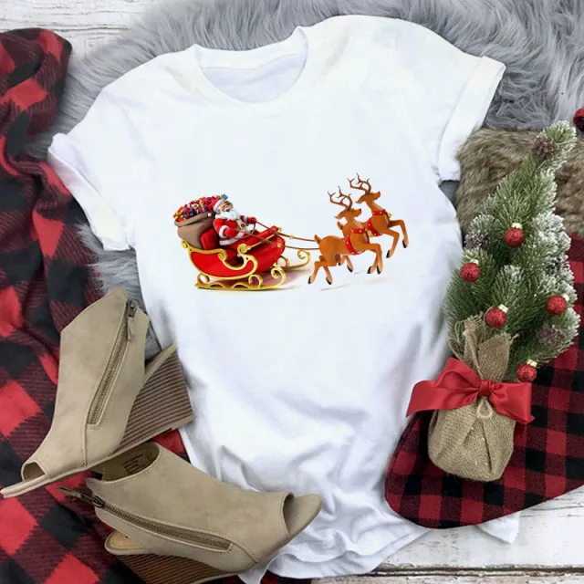 Christmas Movie Print Crew Neck T shirt Women 13 Style - Shop at LoveMi