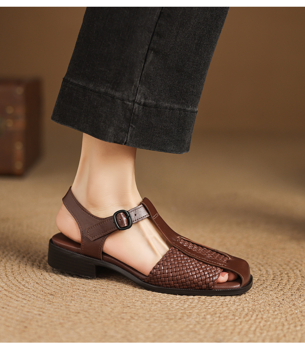 Cowhide Sandal Brown Tone Close-Up - Sarah Express