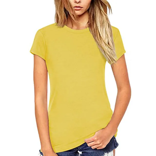 European And American Solid Color Nun Blouse Round Neck T shirt Short Sleeves Khaki - Shop at LoveMi