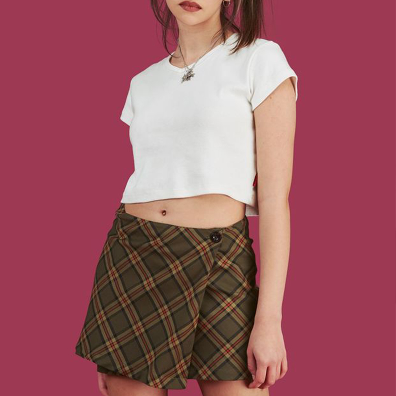 Title 3, Retro slim plaid high waist A-line hip skirt. A...