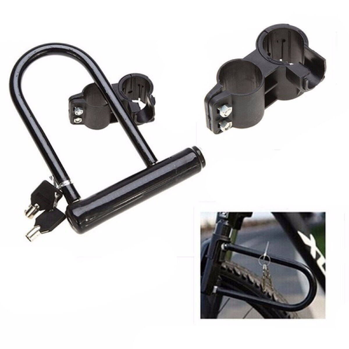 U Shaped Bike Lock Plum Pin W Two Keys Heavy Duty Cable — image 2