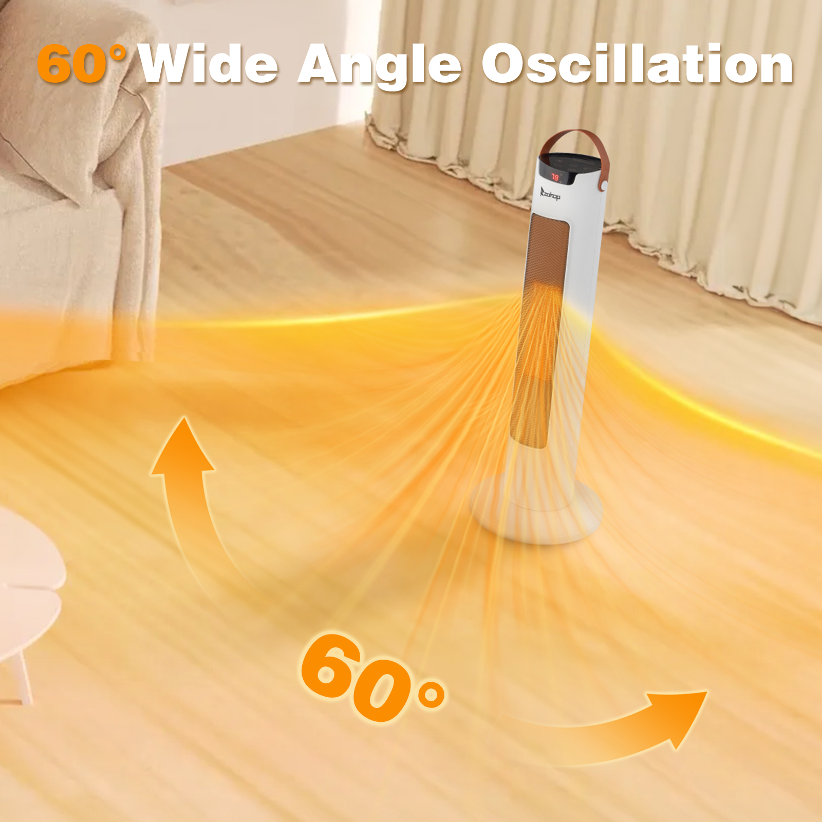 24Inch Tower Space Heater, 1500W Smart Electric Heater With Thermostat, WiFi APP & Remote Control, 60 Degrees Oscillation, 9H Timer, For Indoor Bedroom Office Home, White