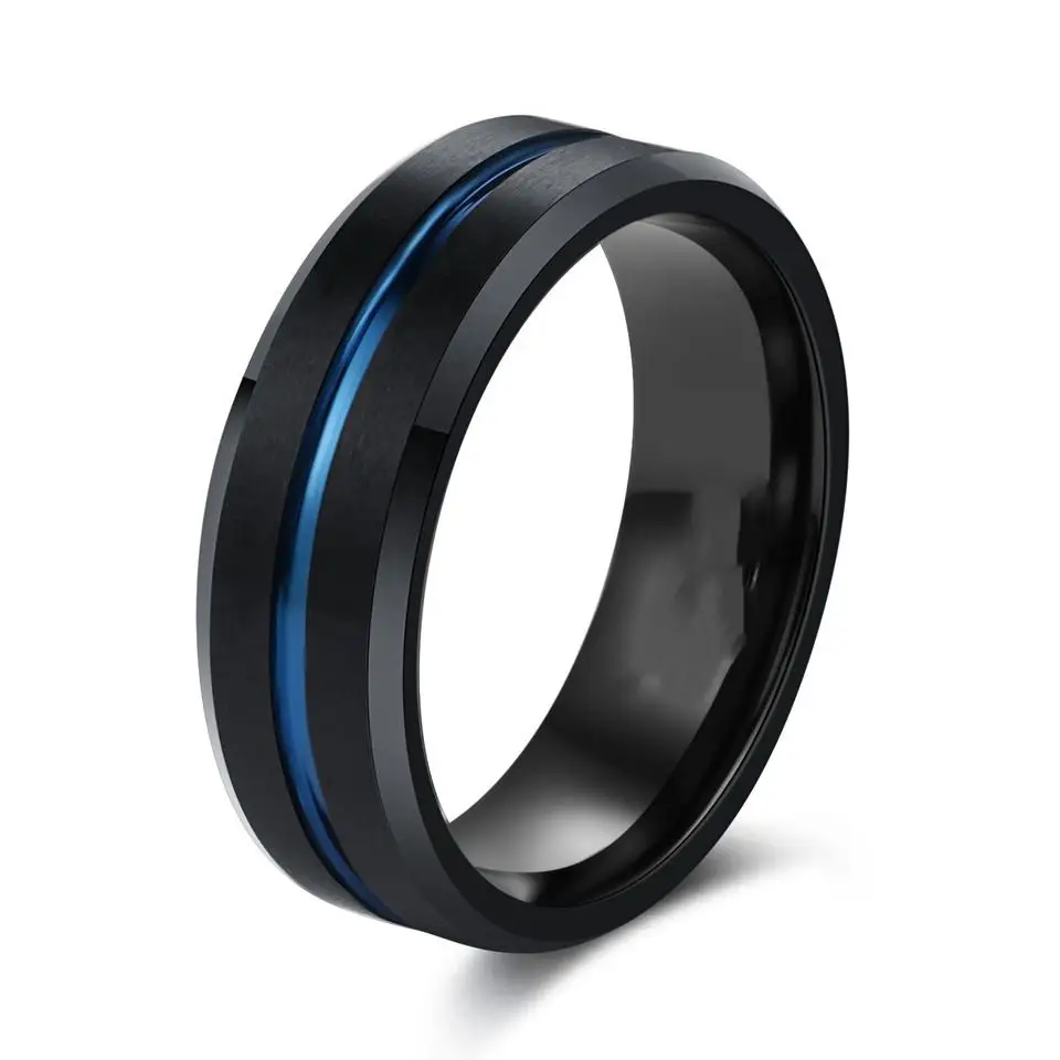Men's Fashion Simple Flat Black Tungsten Steel Ring