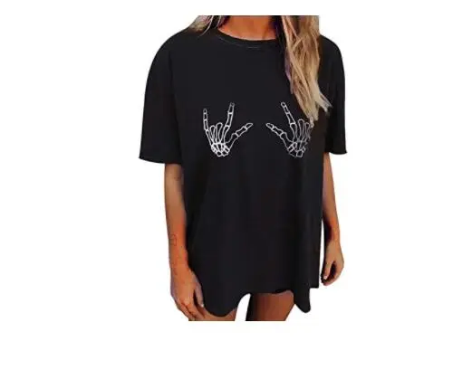Women's Short Sleeved Vintage T shirt Skull Print High Street Fashion 34878Black - Shop at LoveMi