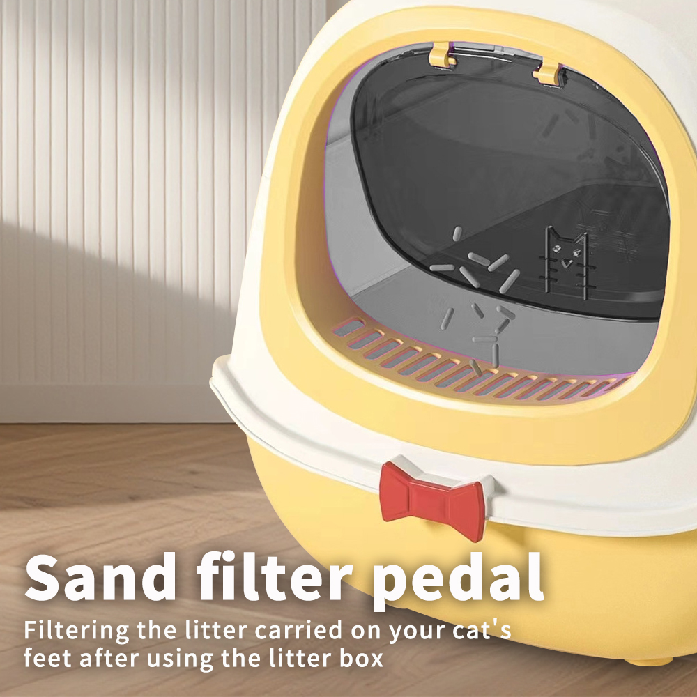 52cm Large Fully Enclosed Flip Cover Cat Litter Box, Anti-Splashing Anti-Tracking Odor Locking Cat Toilet With Free Scoop, Deodorant Pack & Bowtie