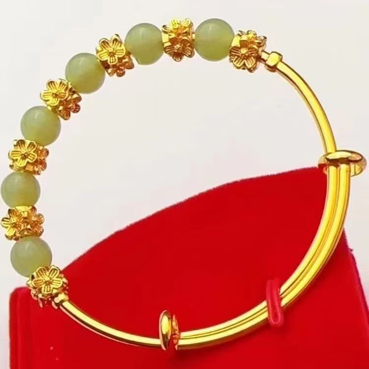 Brass Gold-plated Chalcedony Flower Pull Bracelet Hand Accessory Ancient Style Women's Light Luxury Versatile High-end Feeling Bracelet - Image 2