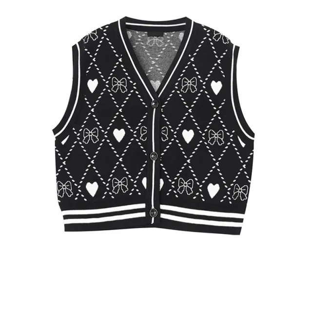 Women's Loose Layered Diamond Knitted Vest Black - Shop at LoveMi