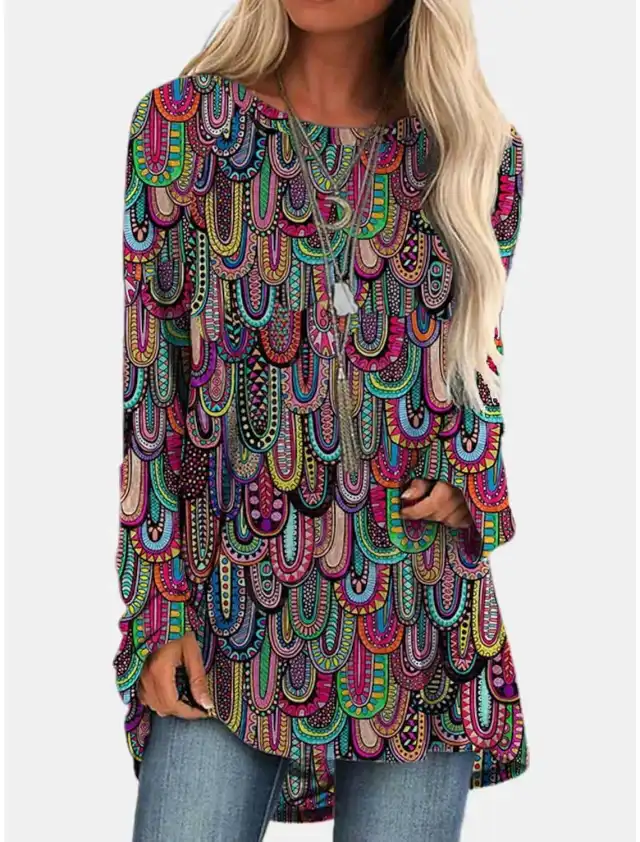 Long T shirt Dress Retro Ethnic Style Color6 M - Shop at LoveMi