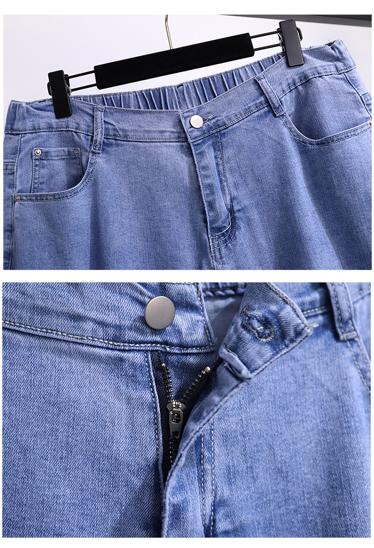 Title 3, Plus Size Denim da donna corto a vita alta, sot...