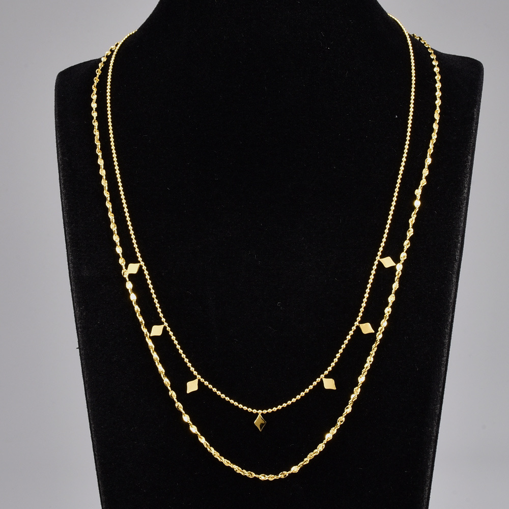 Multi-rhombus Sequins Double-layer Round Bead Petal Clavicle Chain
