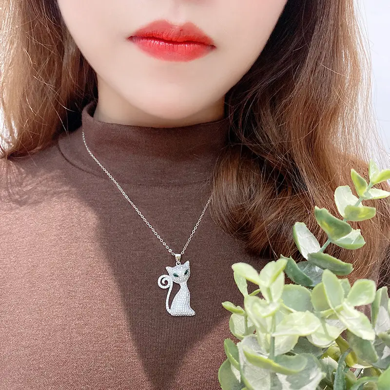 Silver Green Eyes Cat Necklace Europe And The United States