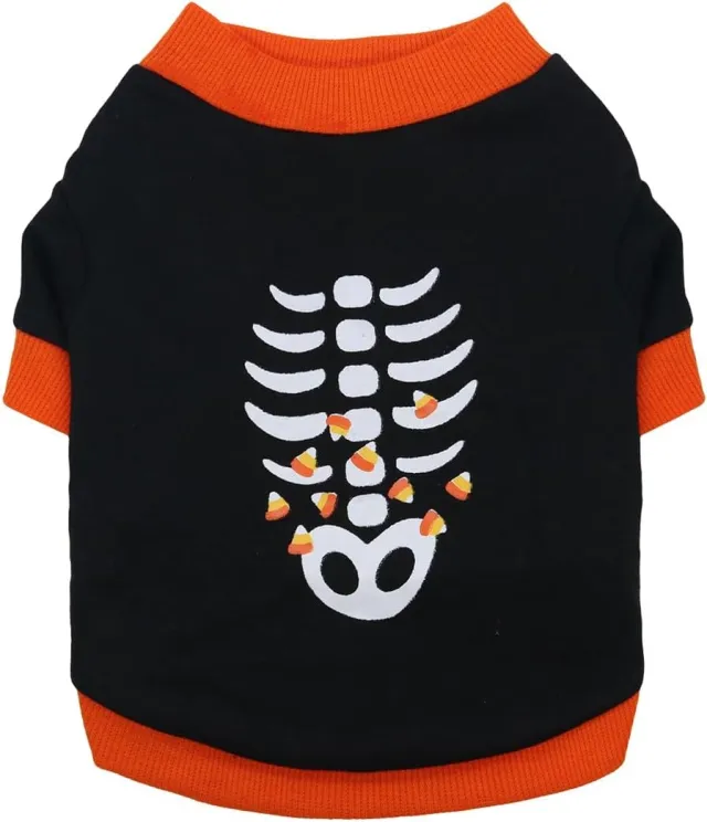 Dog Clothes Cat Shirts Halloween Dog Skeleton Costume Puppy Outfits Lightweight Sweatshirt Pet Apparel For Chihuahua Dachshund Kitten French Orange - Shop at LoveMi
