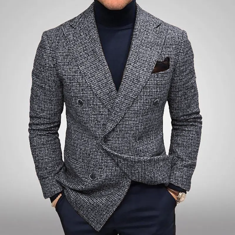 Men's Blazers Slim Fit Plaid Suits Jackets Male Long