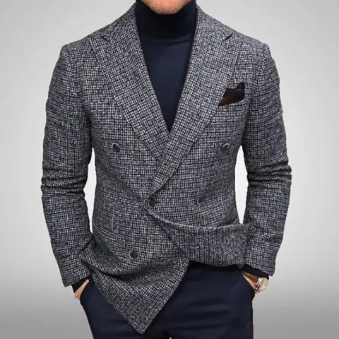 Men's Blazers Slim Fit Plaid Suits Jackets Male Long