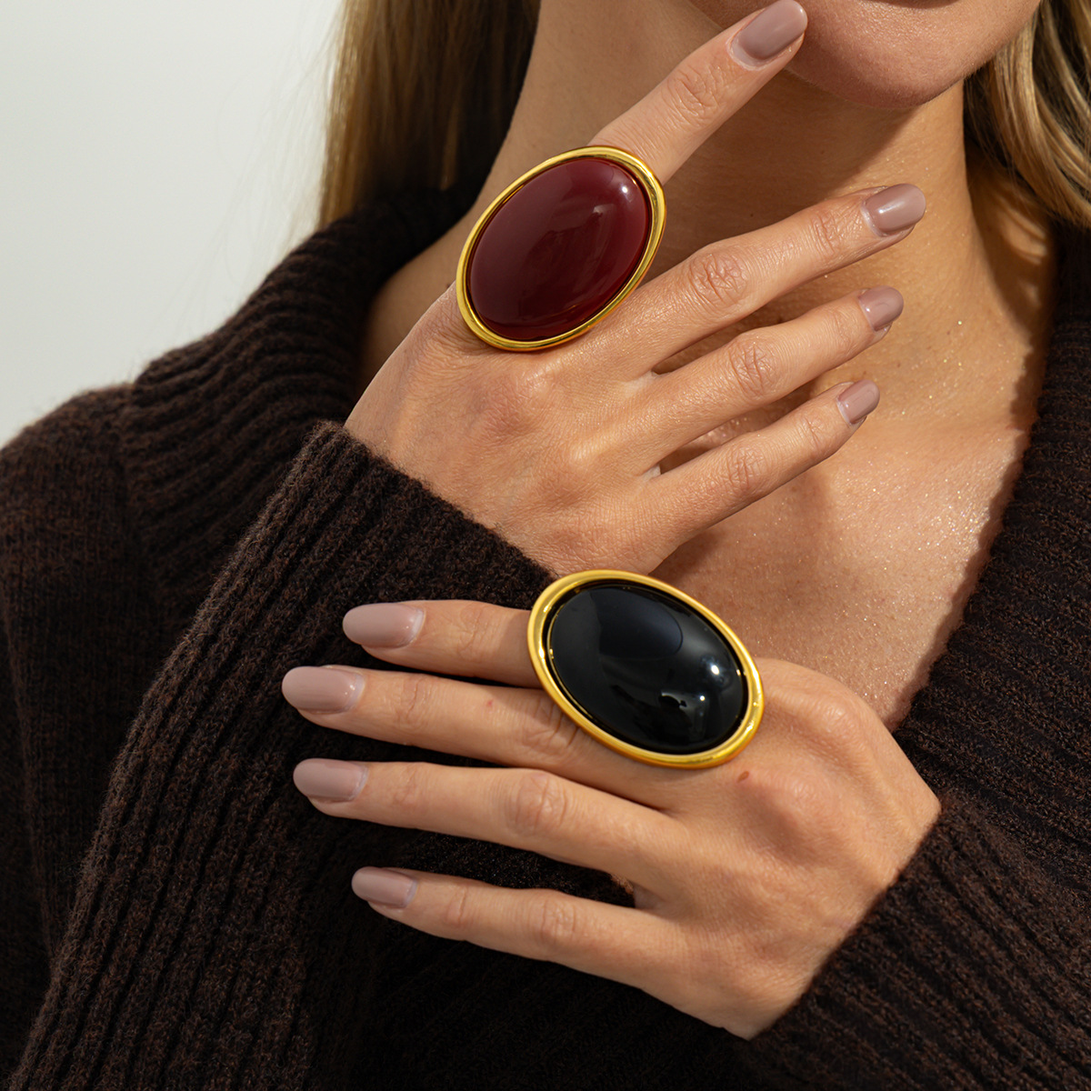 New Exaggerated Metal Vintage Inlaid Gem Ring, Personalized Sweet & Cool Premium Adjustable... thumbnail 1