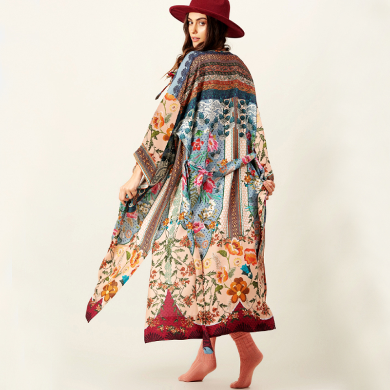 Title 5, Rayon Printed Robe With Loose Waist Cardigan