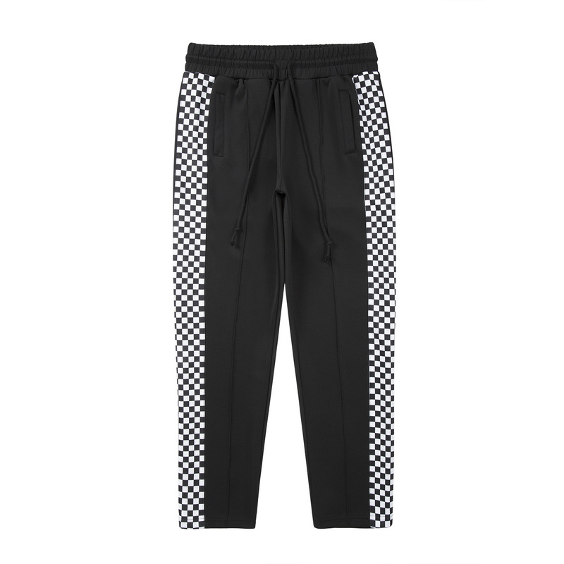 High Street Contrast Checkerboard Panel Casual Trousers