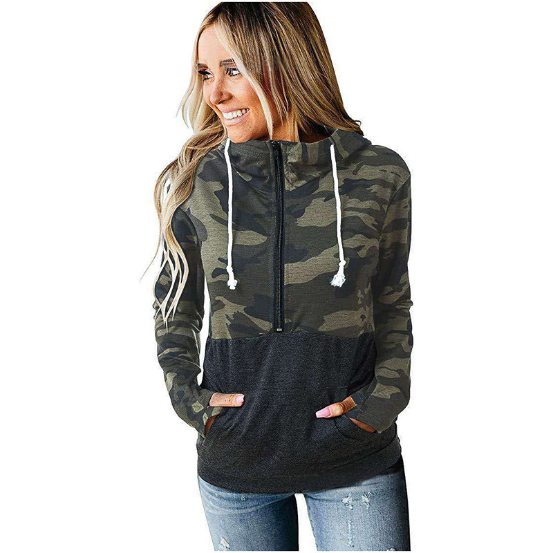 Patchwork Hooded Printed Top Loose Sweatshirt