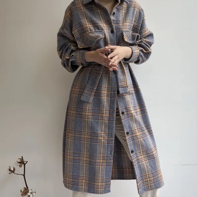 British Style Contrast Check Lapel Coat Purple - Shop at LoveMi
