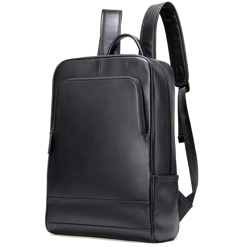 Men's New Leather Backpack Business 15.6-inch Computer Bag - Black
