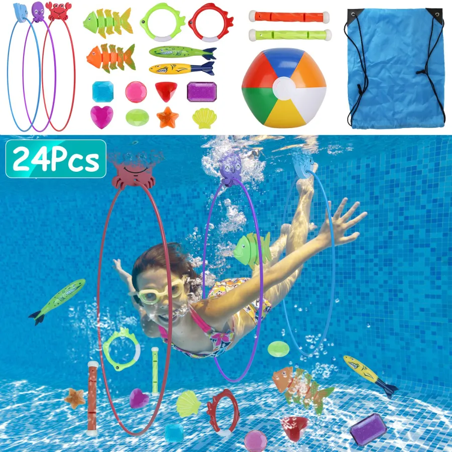 Set Of 24Pcs Diving Toys Swimming Pool Swim For Kids Above