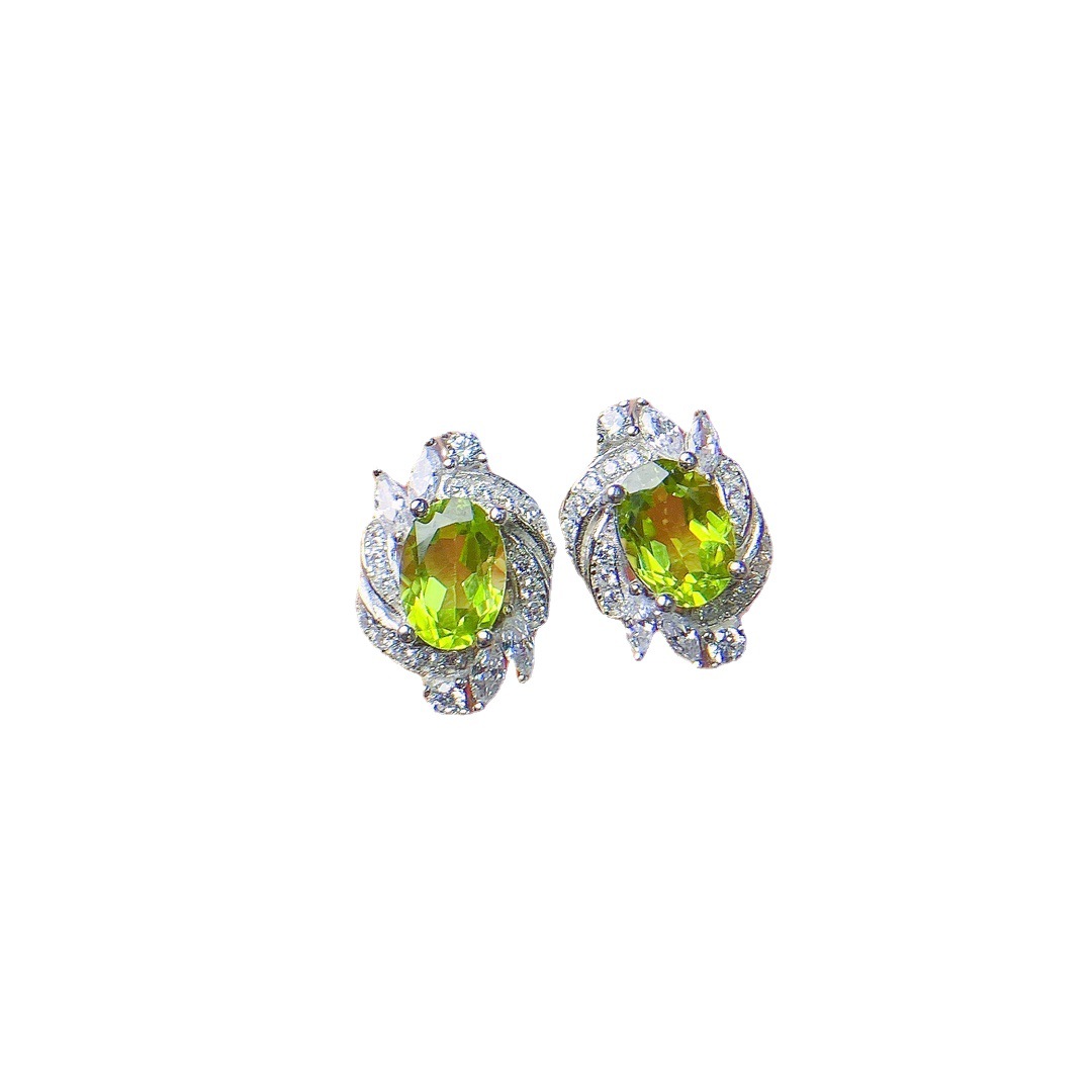 Title 2, Natural Olivine Stud Earrings S925 Silver Inlai...