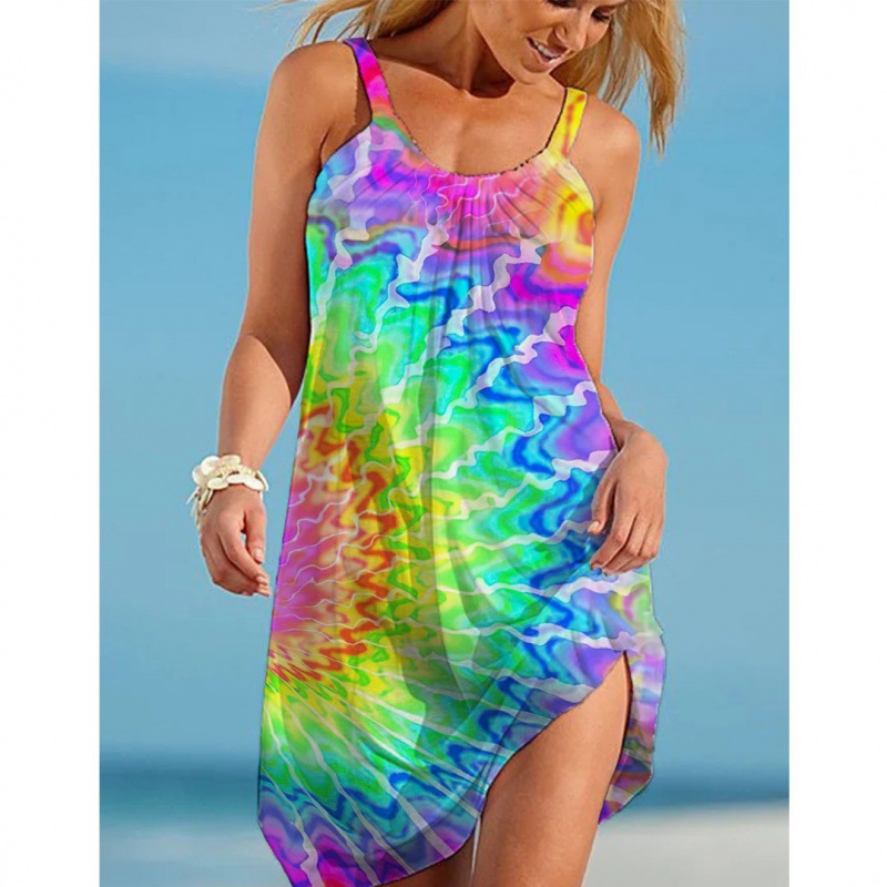 Ladies Print Fashion Tie Dye Print Slip Dress
