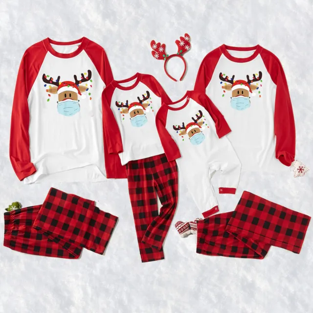 Printed Christmas Housewear Long Sleeved Pajama Suit Red Sleeve - Shop at LoveMi