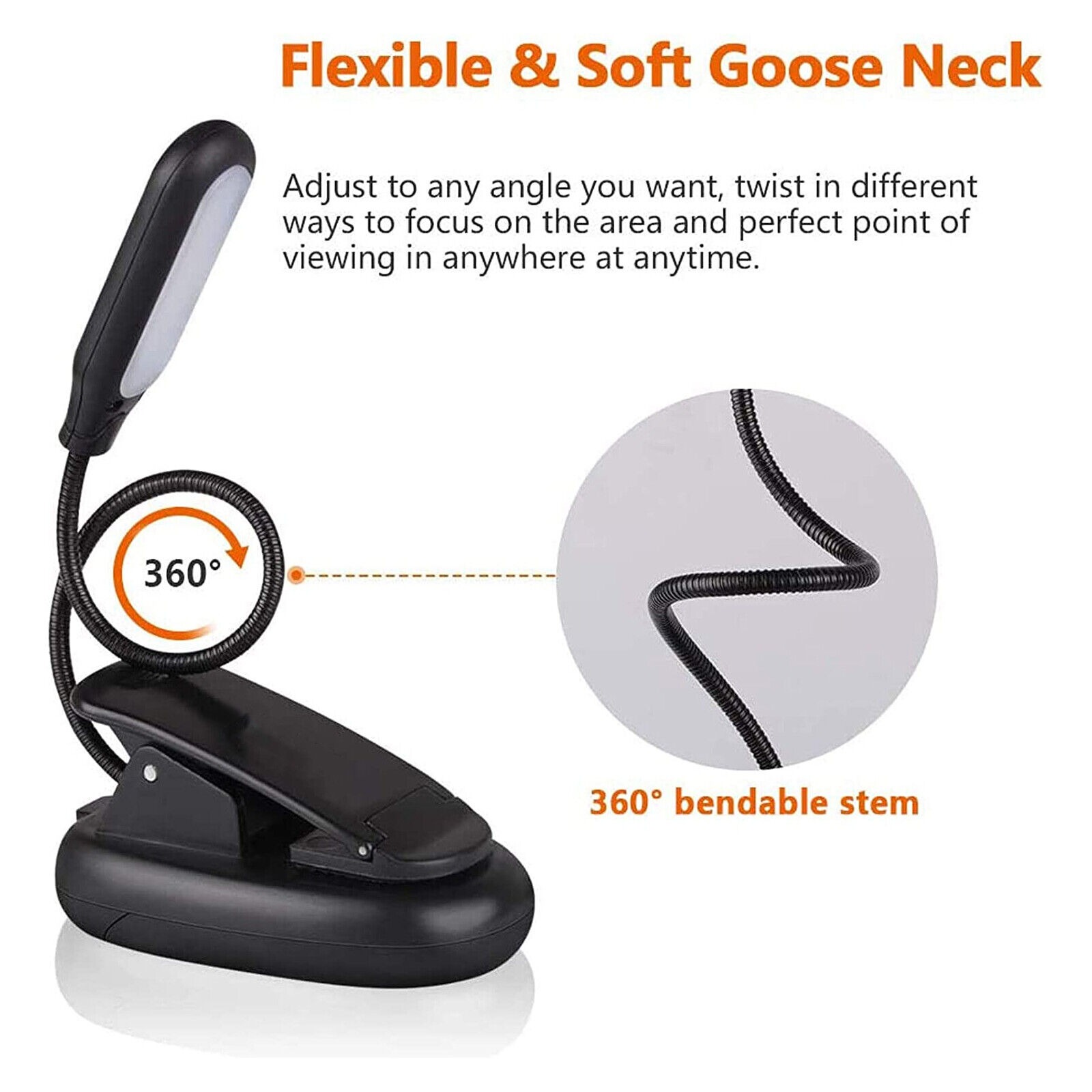 Clip On LED Light for Book Reading. we ship only inside the US, USPS First Class Package 2 Day Handling , 2-5 Day Shipping. Rechargeable Book Light, Clip on LED Table Desk Lamp, Portable Reading Lamp, Office Work Bed Light for Kids, Bookworms, Students by