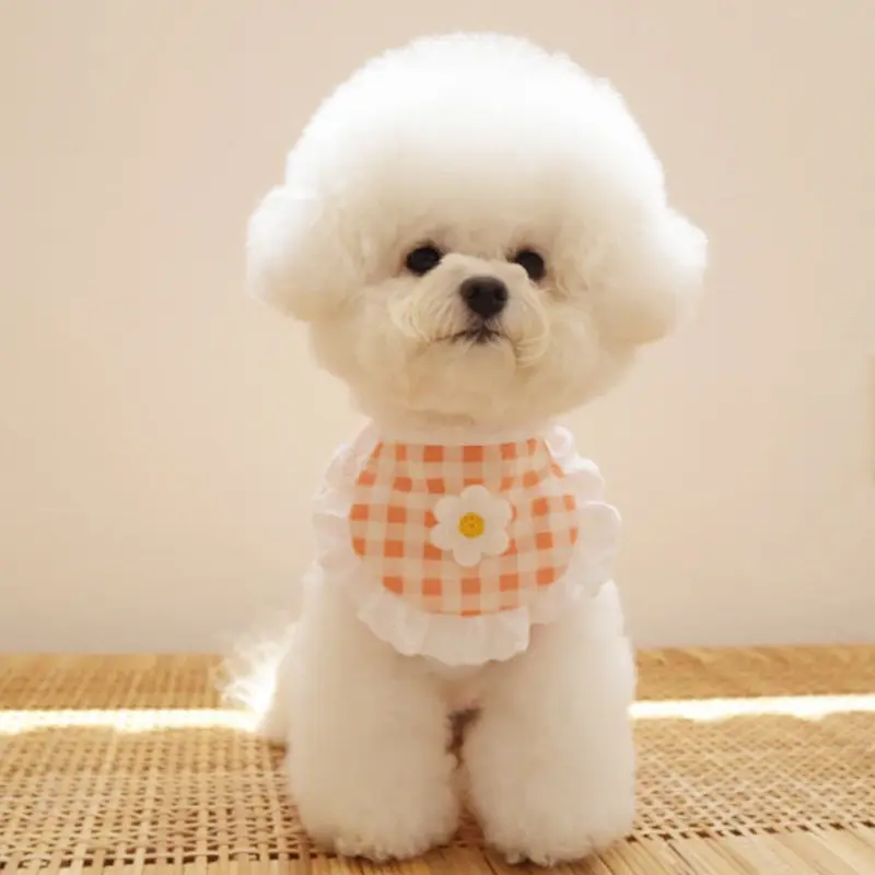 Cute Puppy Dog Plaid Flower Bib Pet