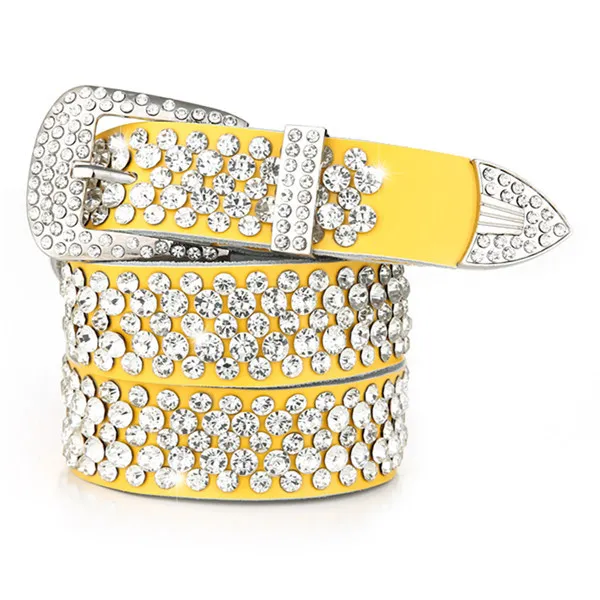 Fashion Rhinestone Inlaid Leather Women's Belt Yellow - Shop at LoveMi