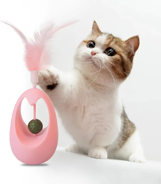 Catnip Toys For Cats Tumbler Cat Toy With Edible Catnip Balls Interactive Funny Toy Indoor With Feathers Exercise Plaything For All Breeds Pink - Shop at LoveMi