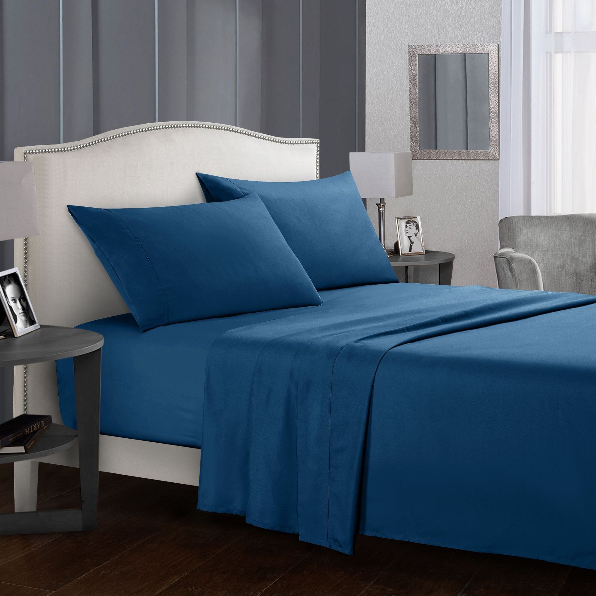 California King 4-Piece Sheet Set — Dark Blue
