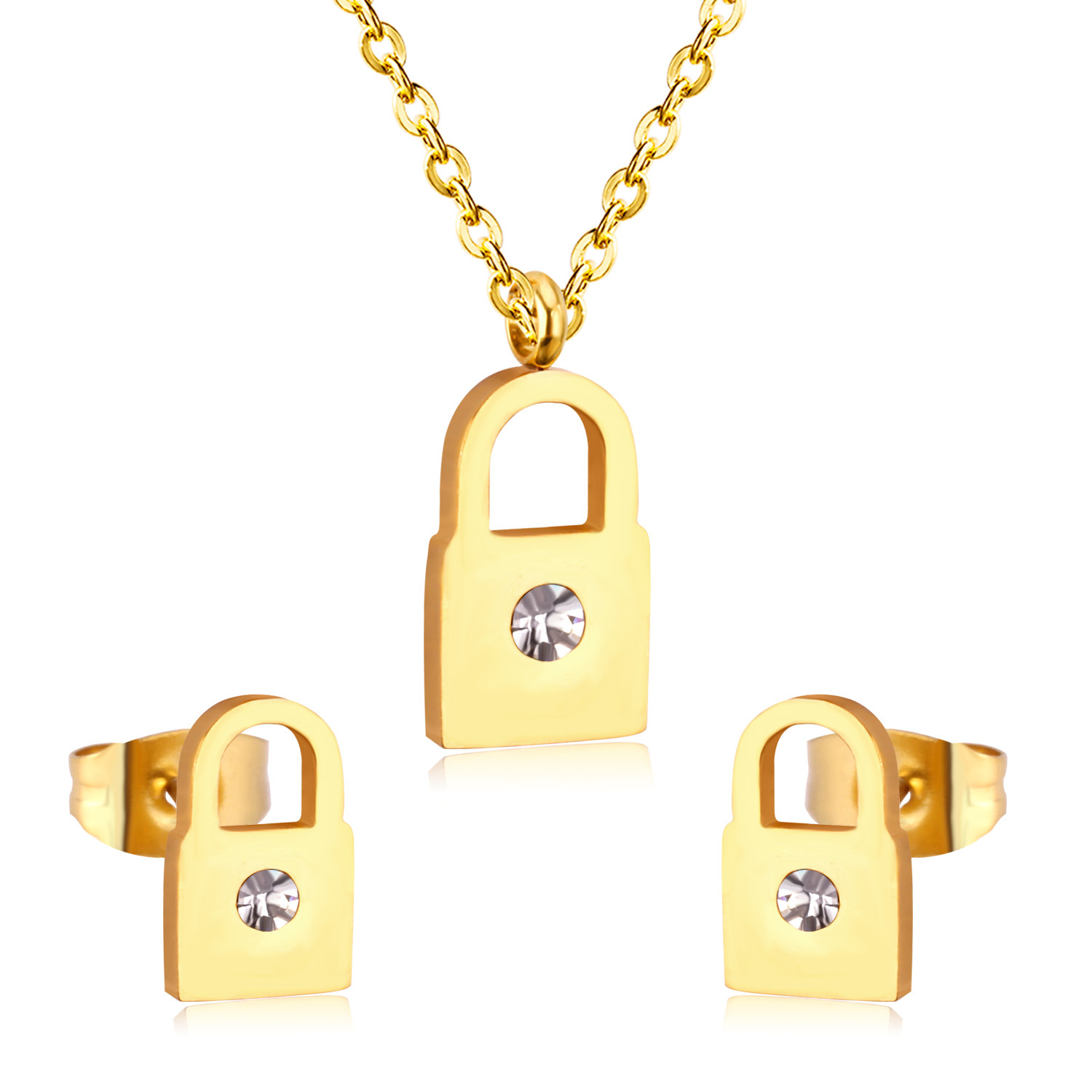 New Fashion Petal Hollow Necklace Earrings Set With Rhinestones