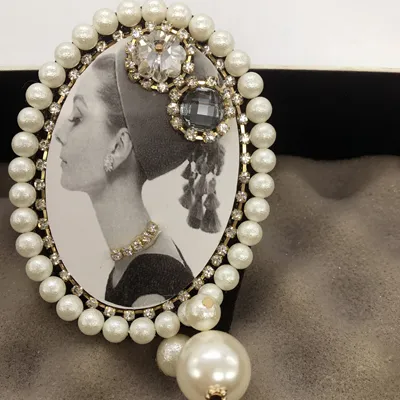Women's Gold Velvet Rhinestone Tassel Brooch Whitegrey Diamond Beauty Style - Shop at LoveMi