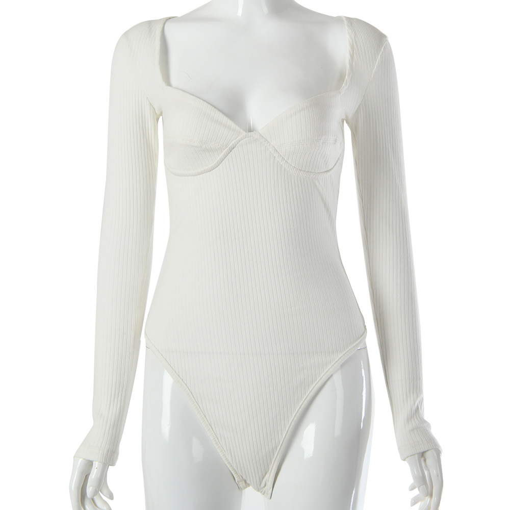 Net Red Hot Girl Low-Cut T-shirt Long Sleeve Square Neck Bodysuit