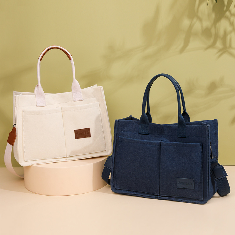 Новая парусиновая сумка на плечо, женские сумки большой емкости с несколькими карманами, повседневные сумки-шоппер через плечо для студентов