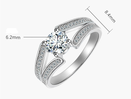 Title 1, S925 Sterling Silver V-Edge Zircon Anel Moda No...