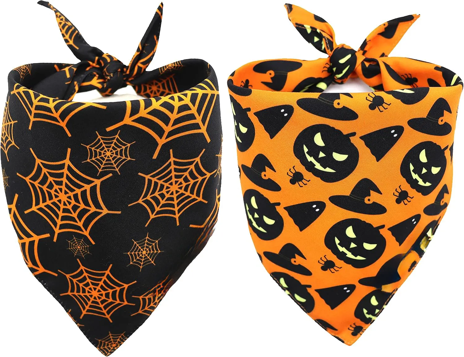Halloween Dog Bandanas Pumpkin And Spider Web